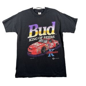 Budweiser Shirt Unisex L Nascar Ken Schrader Racing Double Print 1995‎ Vintage